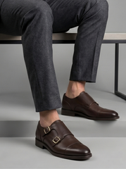 Tan Burnished Double Monk Cap-Toe