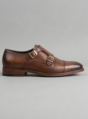 Tan Burnished Double Monk Cap-Toe