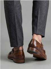 Tan Burnished Double Monk Cap-Toe