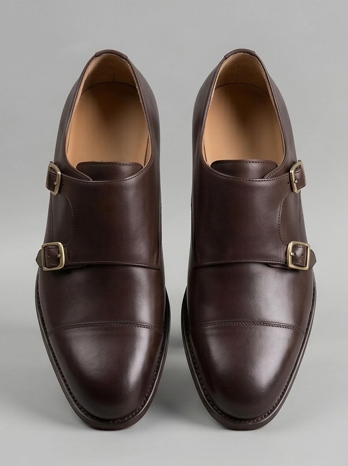 Tan Burnished Double Monk Cap-Toe