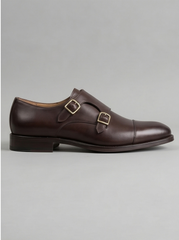 Tan Burnished Double Monk Cap-Toe