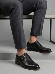 Black Single Monk Strap Brogue